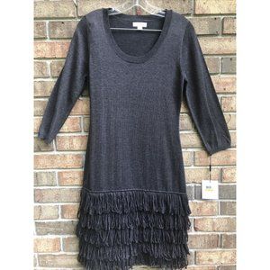 Calvin Klein Knit Dress Gray Loop Fringe Skirt size S Small New With Tags NWT